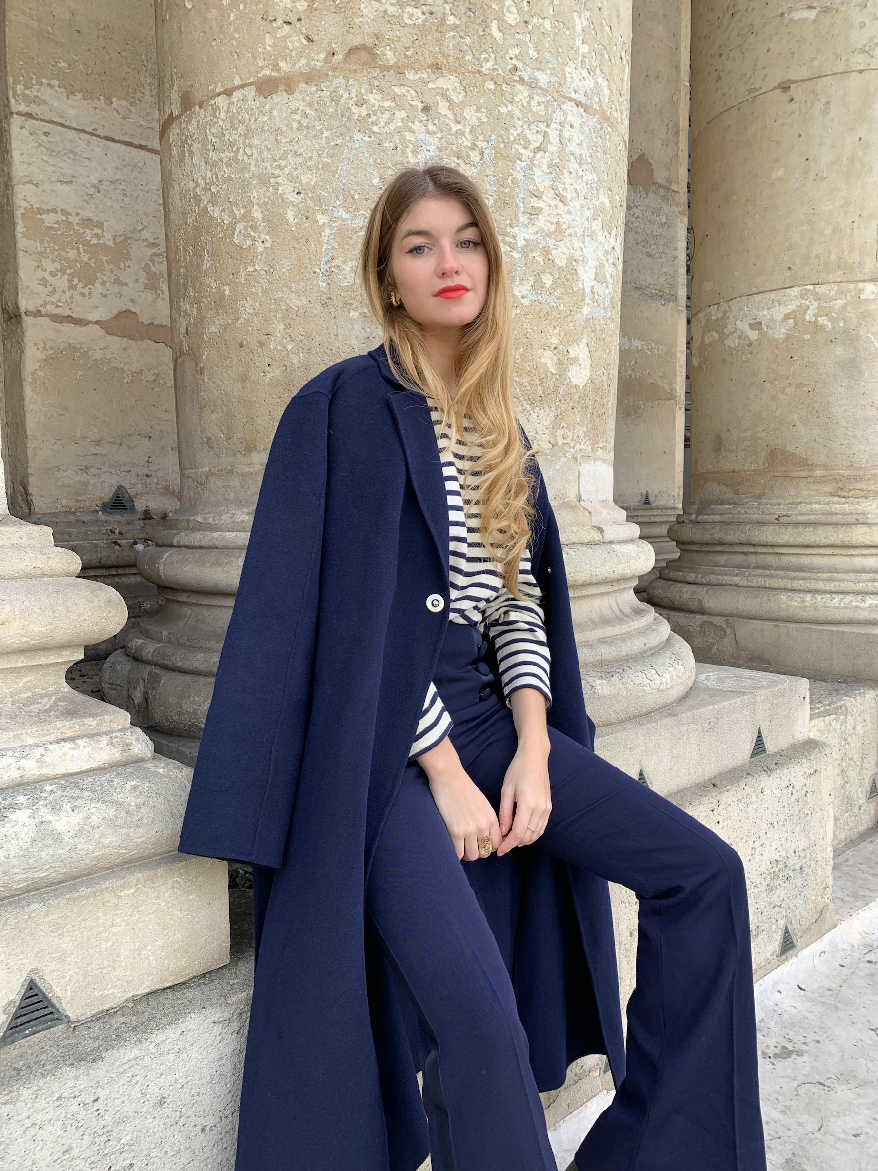Constance Arnoult in a Maje wool coat