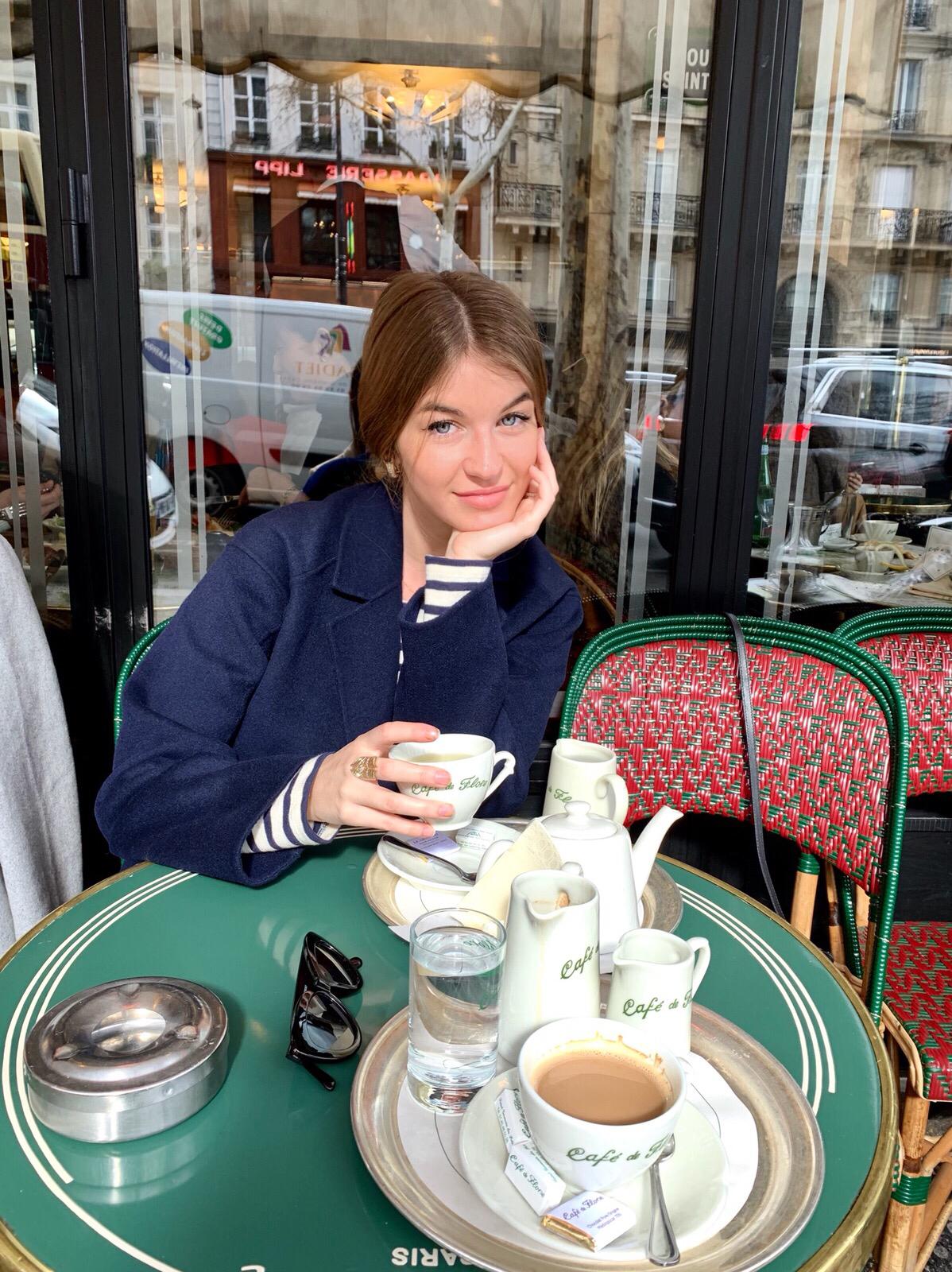 Constance Arnoult talking French style and French beauty at Café de Flore in Paris