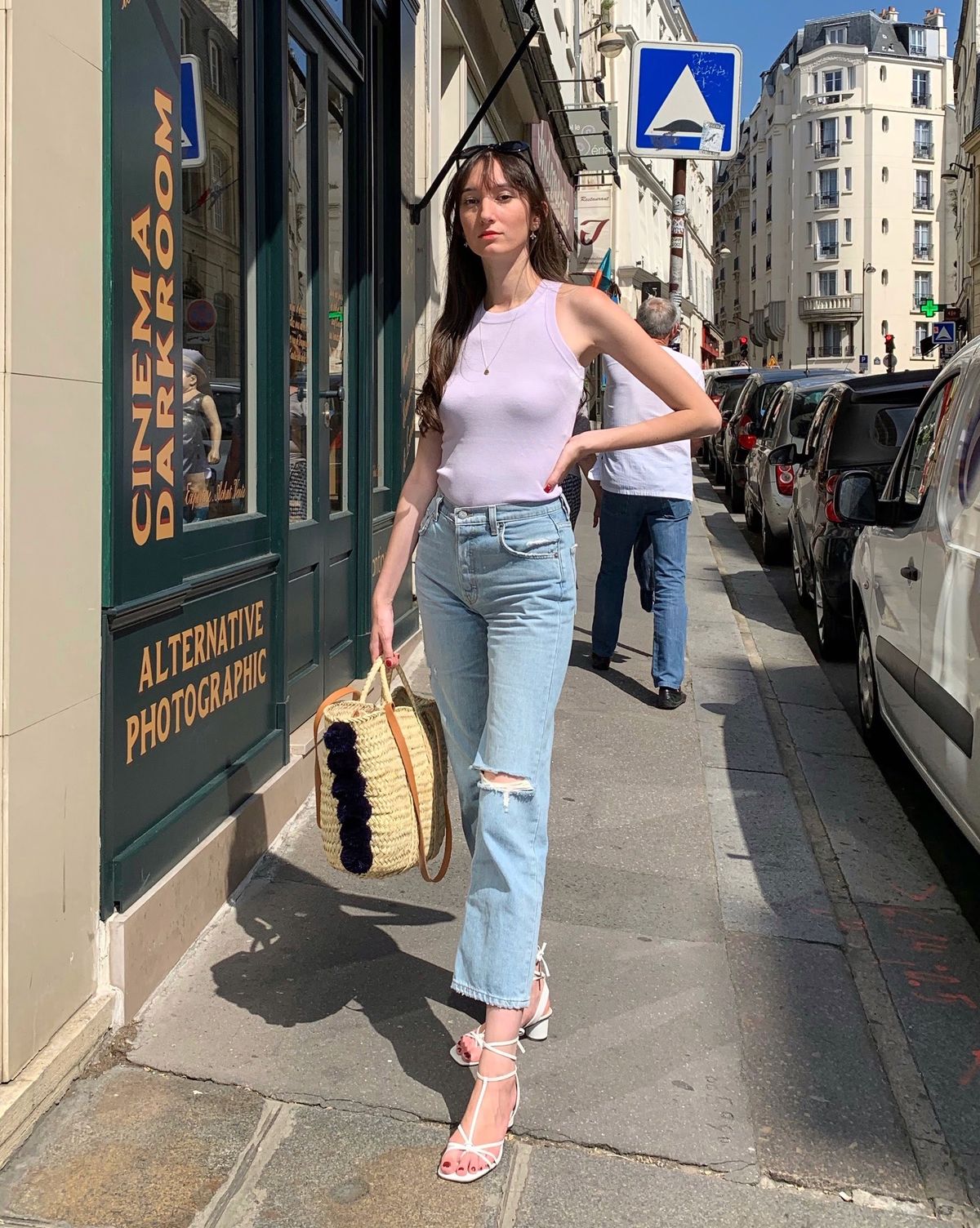 Zara top, Reformation jeans, Sézane basket bag