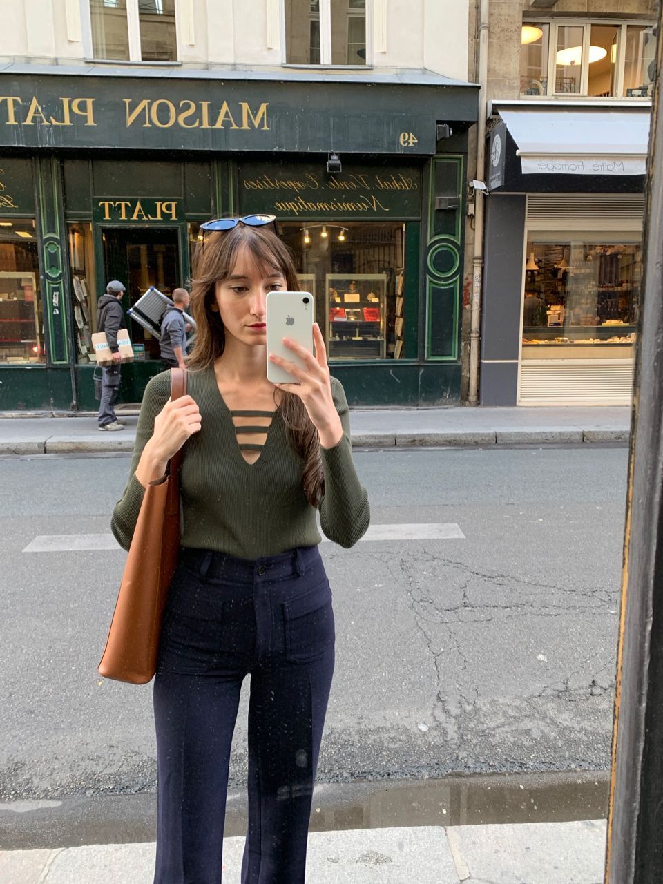 Early Fall Parisian Looks - Sandro Top, Nathalie Dumeix Pants, Everlane leather bag