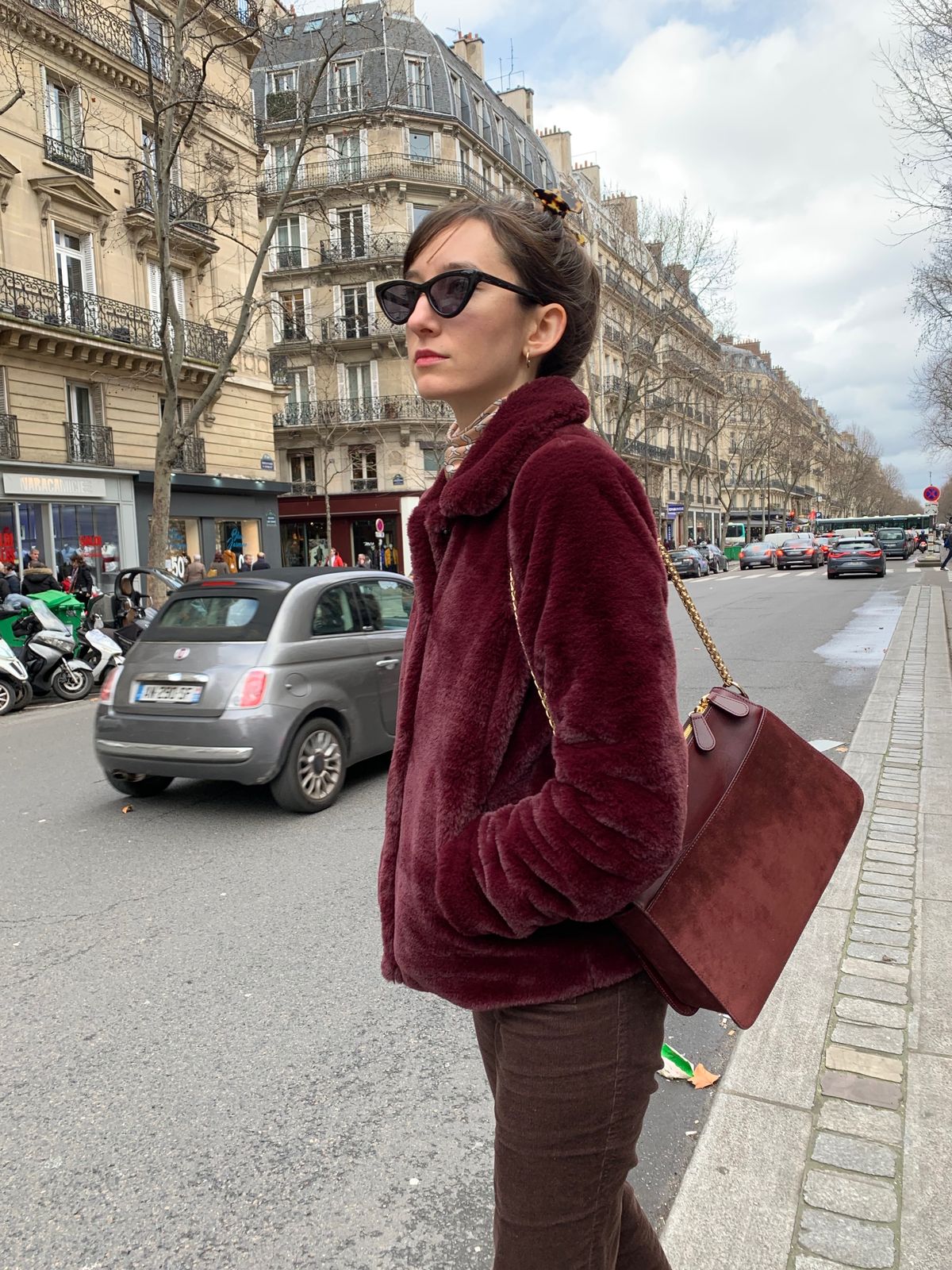 Parisian Winter Look: Faux Fur Coat, APC Ella Bag