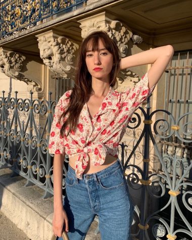 Victoria Petersen wearing a Vintage Floral Top in Paris by Petite Chineuse