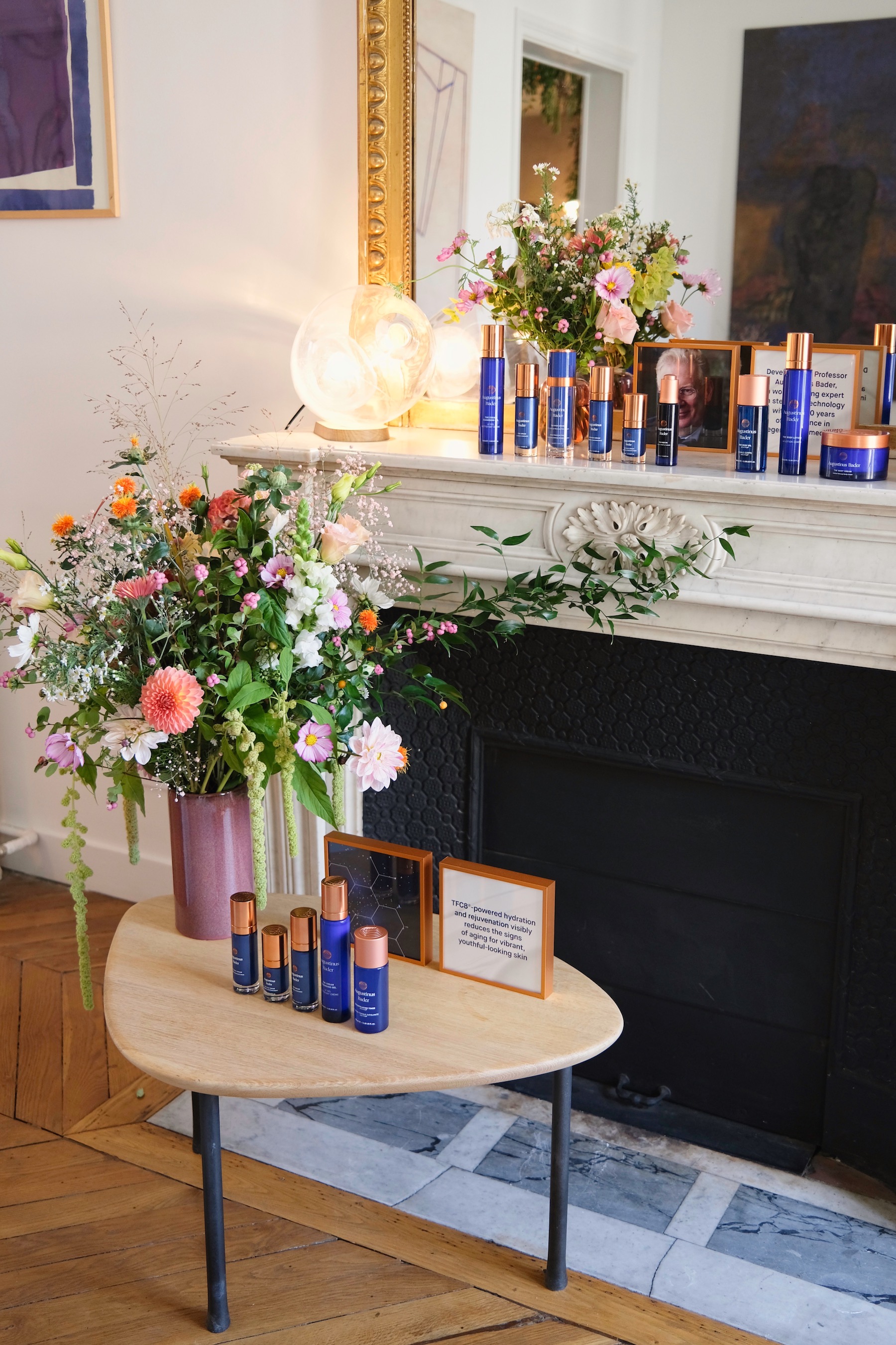 Oh My Cream Press Day in a Parisian Apartment - Augustinus Bader Products on Fireplace