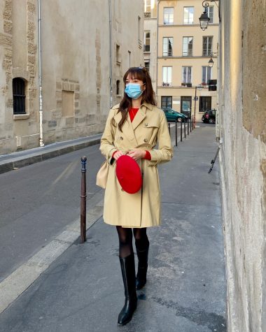 Netflix Emily in Paris Thoughts from a Real American Girl in Paris - wearing a red beret in Paris and an APC Trench Coat