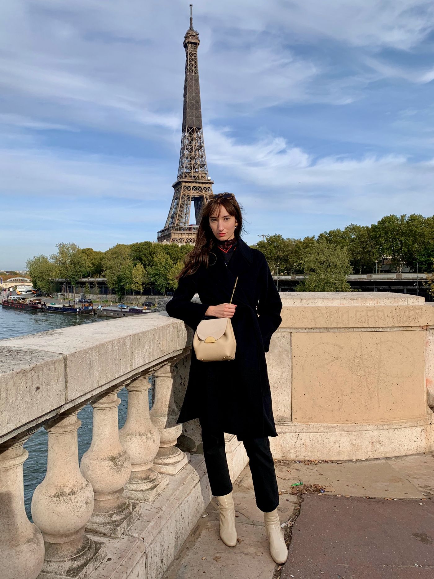 Affordable French style clothing - Victoria in Paris with Polène bag