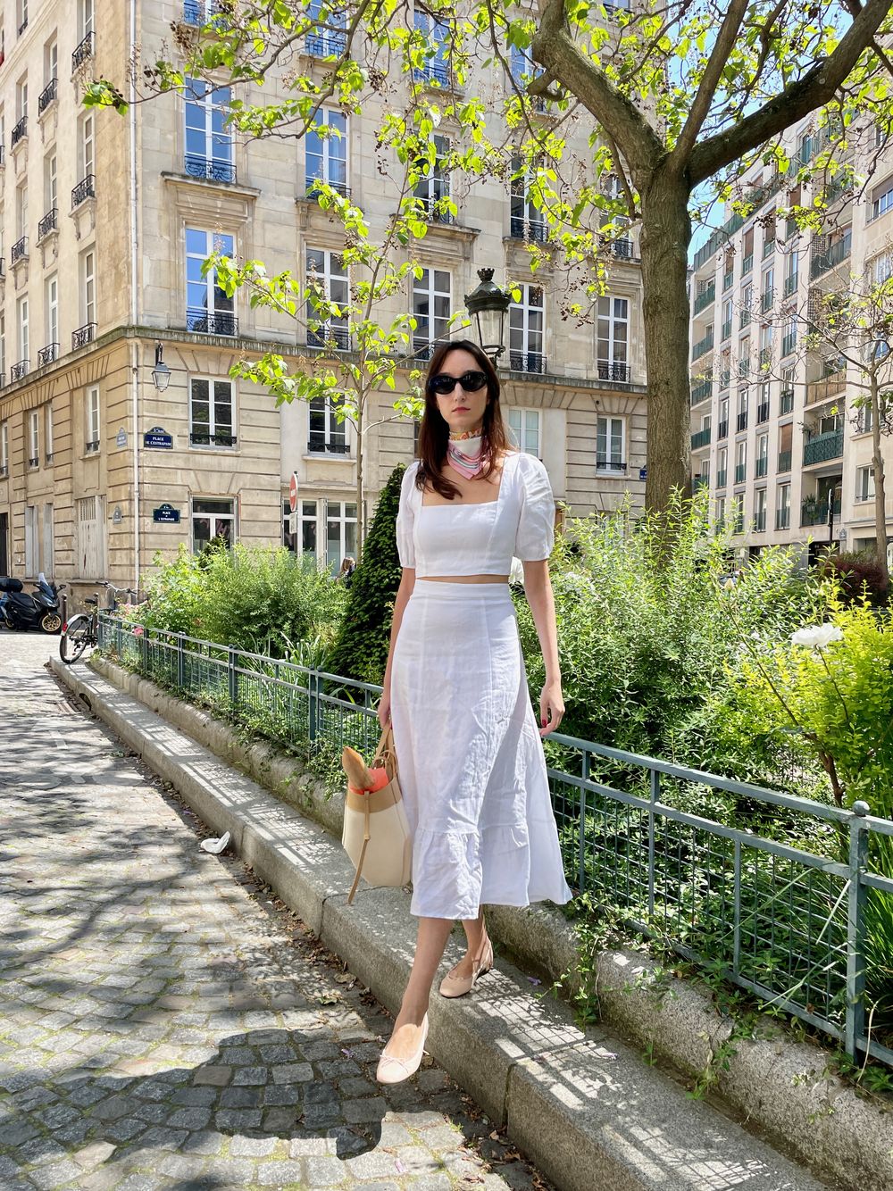 French spring outfits white linen midi dress IMG_2393