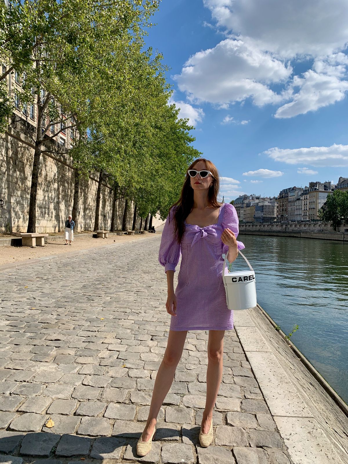 Parisian Spring Outfits - purple gingham dress