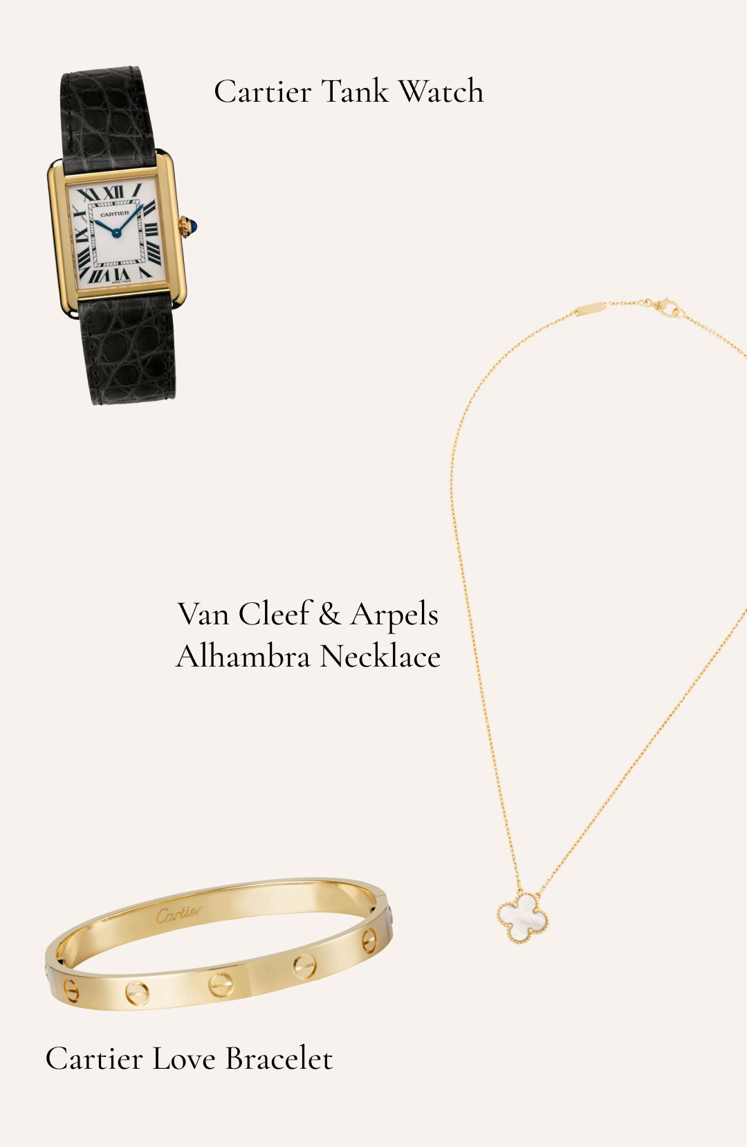 Cartier love bracelet, and Van Cleef & Arpers