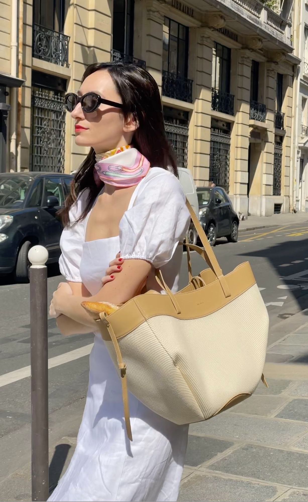 Polene Cyme Beige Canvas Tote Bag